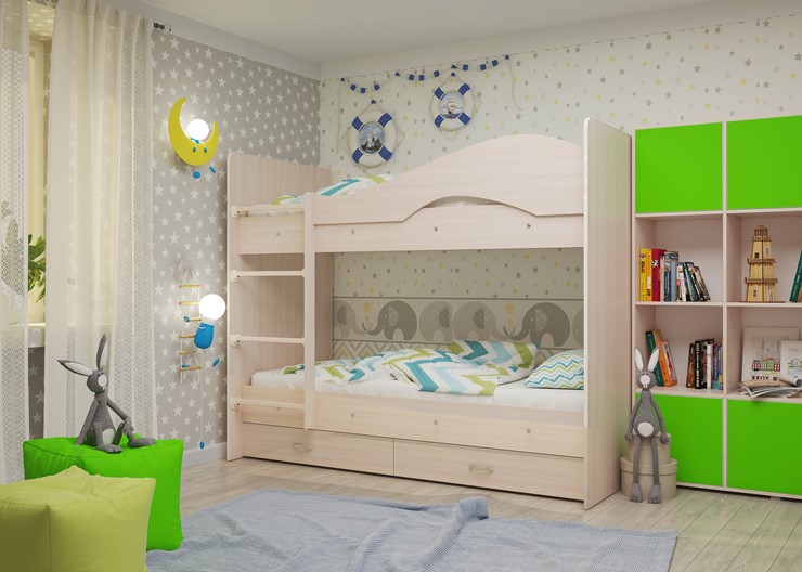 Детская двухъярусная кровать Мая на щитах, цвет Млечный дуб в Екатеринбурге - изображение 2