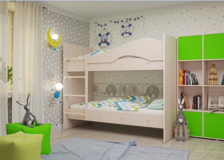 Детская двухъярусная кровать Мая на щитах, цвет Млечный дуб в Екатеринбурге - изображение 1