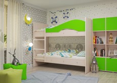 Детская двухэтажная кровать Мая на щитах, корпус Млечный дуб, фасад Салатовый в Екатеринбурге - предосмотр 1