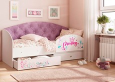 Детская кровать с ящиками Эльза с бортиком, Фиолетовый (латы) в Екатеринбурге - предосмотр