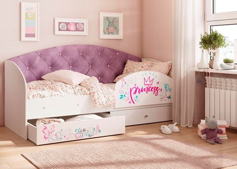 Детская кровать с ящиками Эльза с бортиком, Фиолетовый (латы) в Екатеринбурге - изображение