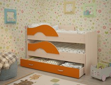 Двухэтажная детская кровать ТМК Радуга 1.6 с ящиком, корпус Млечный дуб, фасад Оранжевый в Екатеринбурге