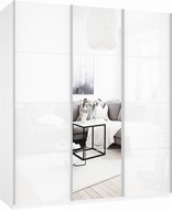 Шкаф 3-х дверный Е1 Прайм (Белое стекло/Зеркало/Белое стекло) 2100x570x2300, белый снег в Екатеринбурге