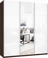 Шкаф 3-х дверный Прайм (Белое стекло/Зеркало/Белое стекло) 1800x570x2300, венге в Екатеринбурге
