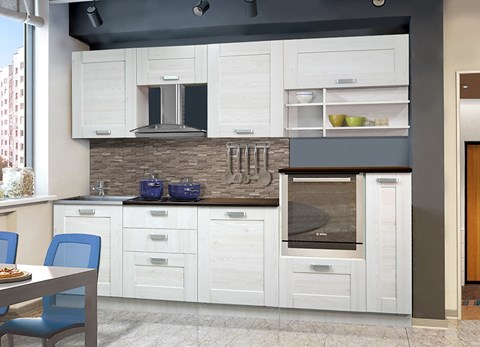 Модульный кухонный гарнитур Квадро 2700, цвет Белая лиственница в Екатеринбурге - изображение