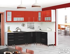 Угловая кухня Мыло 224 2600х1600, цвет Черный/Красный металлик в Екатеринбурге