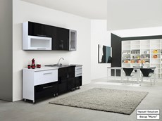 Модульная кухня Мыло 224 2000х918, цвет Черный/Белый металлик в Екатеринбурге - предосмотр