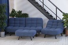 Комплект мебели Абри цвет синий диван+ кресло +пуф пора металл в Екатеринбурге - предосмотр